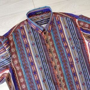MCEDAR Shirt Mens 2XL Short Sleeve Button Up Geometric Aztec Western Cowboy